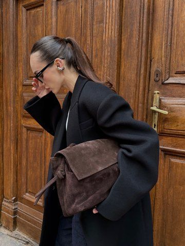 Stella Suede Tote Bag &mdash; Chocolate, 35&times;25&times;15 cm