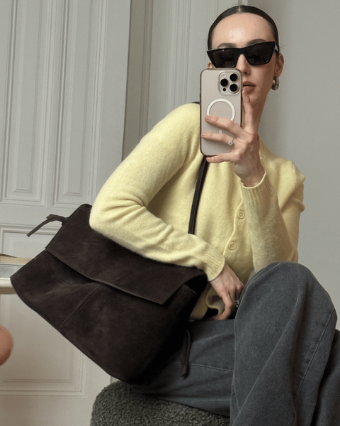 Stella Suede Tote Bag &mdash; Chocolate, 35&times;25&times;15 cm