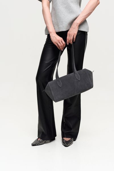 Leya Natural Suede Baguette Bag &mdash; Grey, 30&times;17&times;14 cm