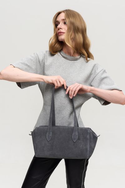 Leya Natural Suede Baguette Bag &mdash; Grey, 30&times;17&times;14 cm