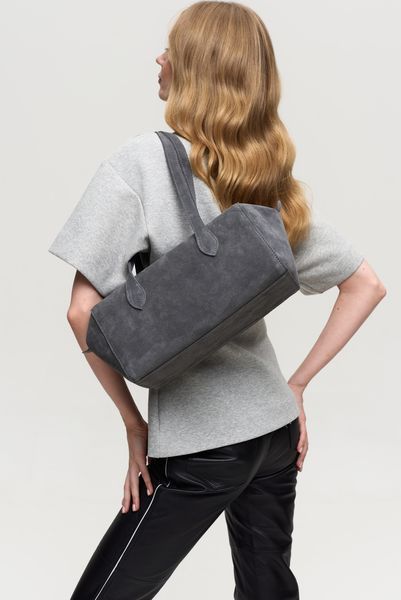 Leya Natural Suede Baguette Bag &mdash; Grey, 30&times;17&times;14 cm