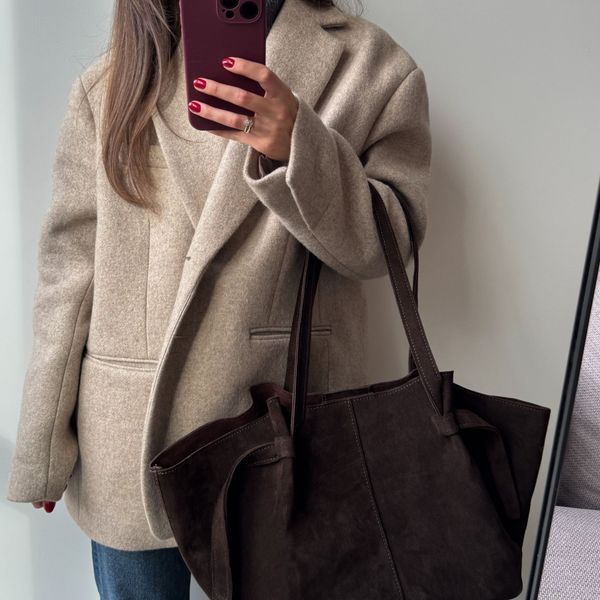 Siena Suede & Faux Leather Tote Bag &mdash; Chocolate, 51&times;24&times;14 cm