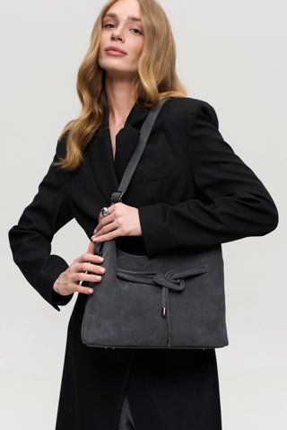 Emily Natural Suede Bag &mdash; Grey, 30&times;24&times;12 cm