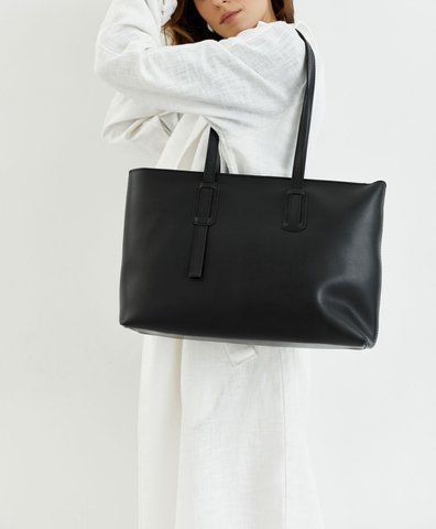 Tina Faux Leather Tote Bag &mdash; Black, 47&times;27&times;12 cm