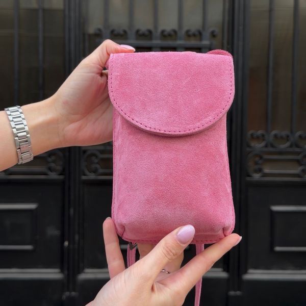 Mini Natural Suede Phone Bag &mdash; Pink, 18&times;11.5&times;3.5 cm