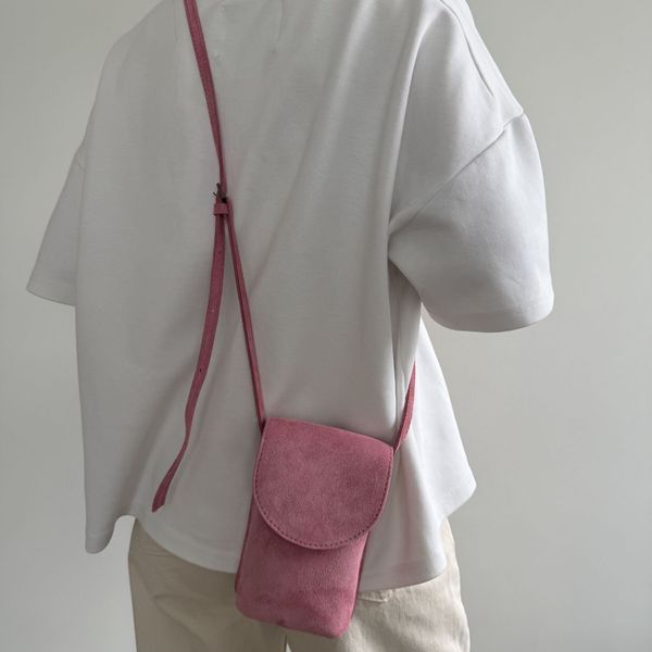 Mini Natural Suede Phone Bag &mdash; Pink, 18&times;11.5&times;3.5 cm