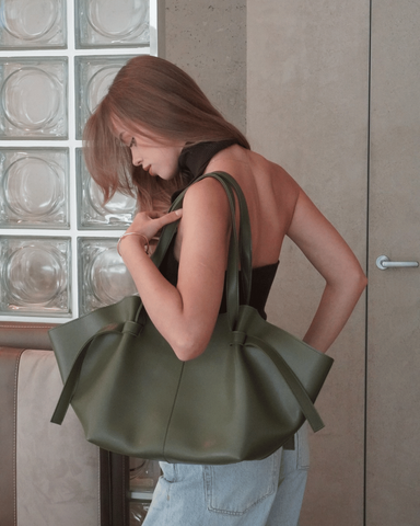 Siena Faux Leather Tote Bag &mdash; Olive, 51&times;24&times;14 cm