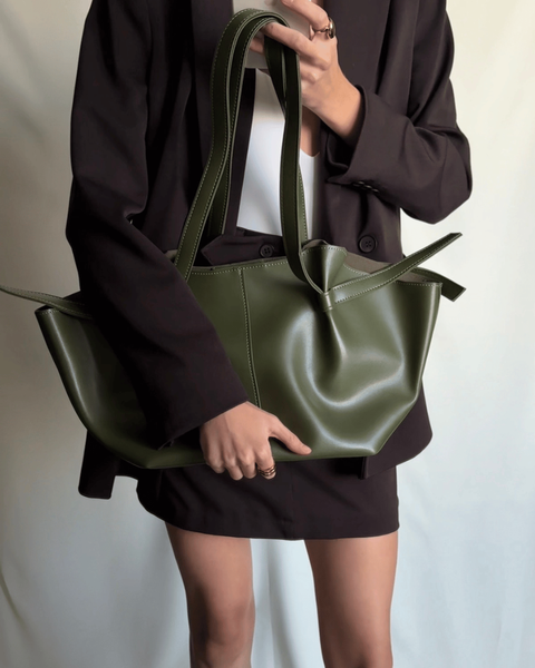 Siena Faux Leather Tote Bag &mdash; Olive, 51&times;24&times;14 cm