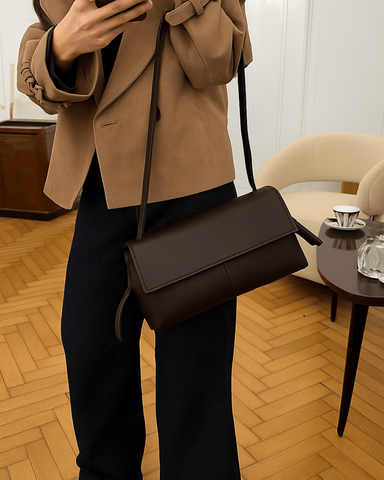 Iren Faux Leather Baguette Bag &mdash; Chocolate, 28&times;14&times;7 cm