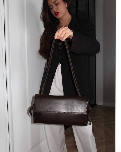 Iren Faux Leather Baguette Bag &mdash; Chocolate, 28&times;14&times;7 cm
