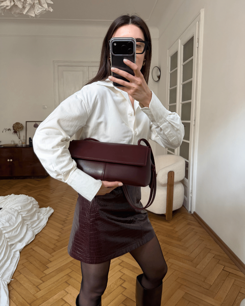 Iren Faux Leather Baguette Bag &mdash; Burgundy, 28&times;14&times;7 cm