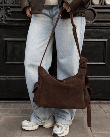 Seline Natural Suede Bag &mdash; Chocolate, 28&times;11&times;15 cm