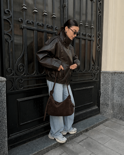 Seline Natural Suede Bag &mdash; Chocolate, 28&times;11&times;15 cm