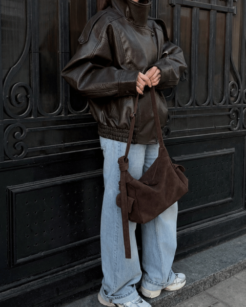 Seline Natural Suede Bag &mdash; Chocolate, 28&times;11&times;15 cm