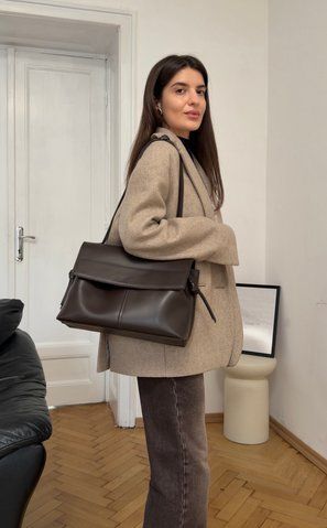 Stella Faux Leather Tote Bag &mdash; Chocolate, 35&times;25&times;15 cm