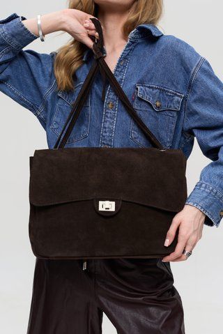 Gia Suede Tote Bag &mdash; Chocolate, 35&times;23&times;10 cm