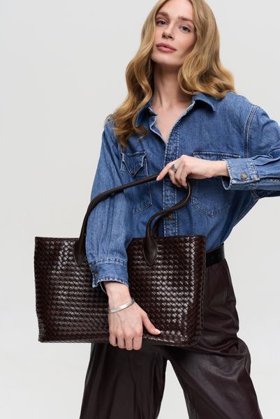 Vivi Woven Eco-Leather Bag &mdash; Chocolate, 40&times;25&times;14.5 cm