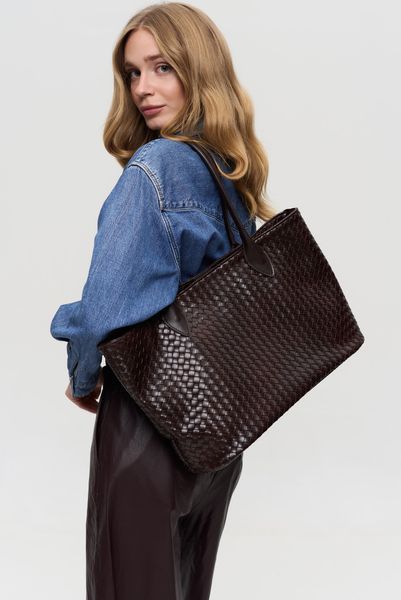 Vivi Woven Eco-Leather Bag &mdash; Chocolate, 40&times;25&times;14.5 cm
