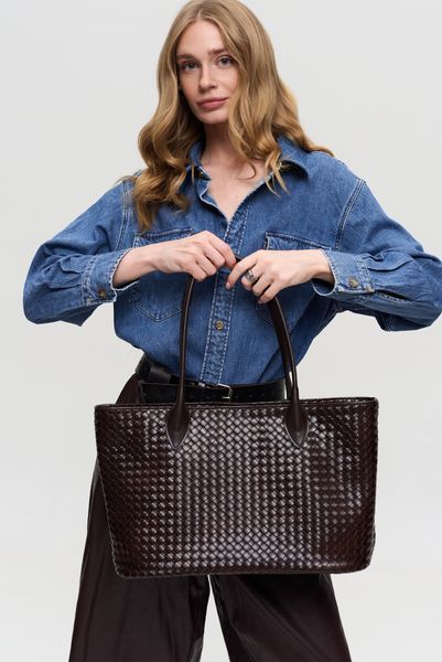 Vivi Woven Eco-Leather Bag &mdash; Chocolate, 40&times;25&times;14.5 cm