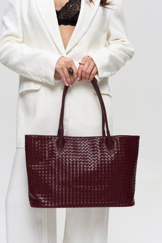 Vivi Woven Eco-Leather Bag &mdash; Wine, 40&times;25&times;14.5 cm