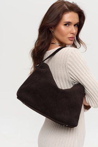 Monica Natural Suede Bag &mdash; Chocolate Brown, 32&times;22&times;11 cm